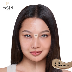 نتيجة قبل وبعد استخدام كريم بي بي سكين لود SPF50+ بدرجة 127 بيج عسلي